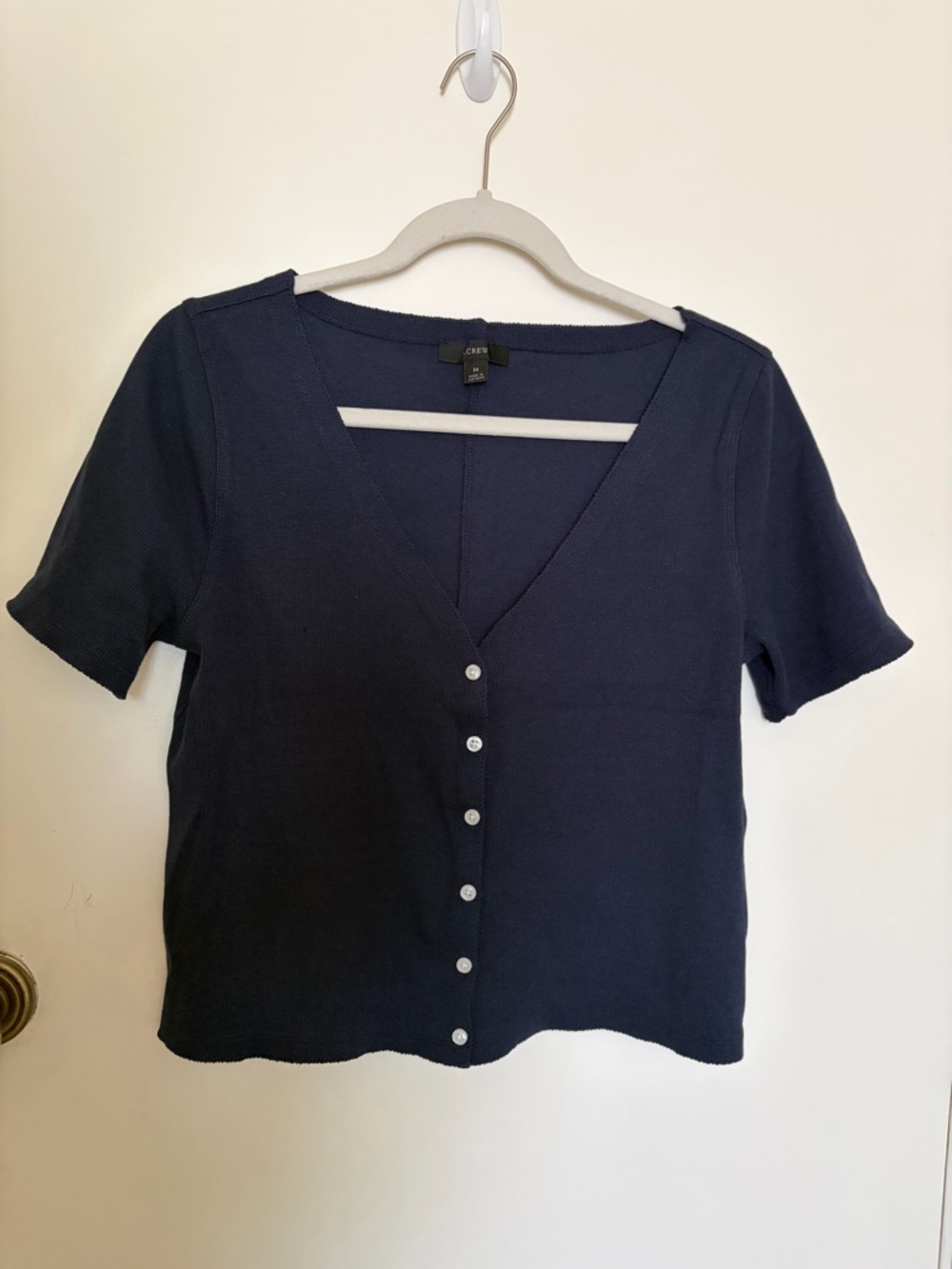 J.Crew Navy Short Sleeve Button Front Top